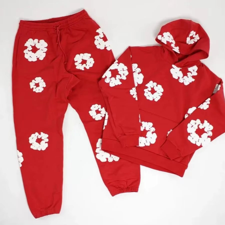 DENIM TEARS brand - Stylish Cotton Foam Printed Hoodie and Sports Suit