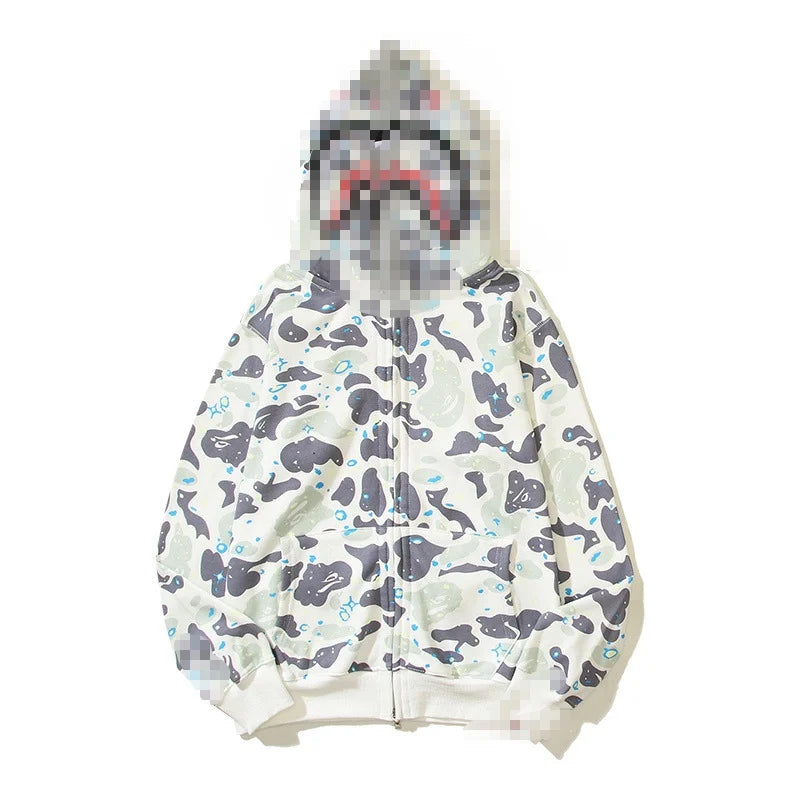 A Bathing Ape Brand - Camouflage Bape Embroidered Shark-Mouth Hoodie Zip Up