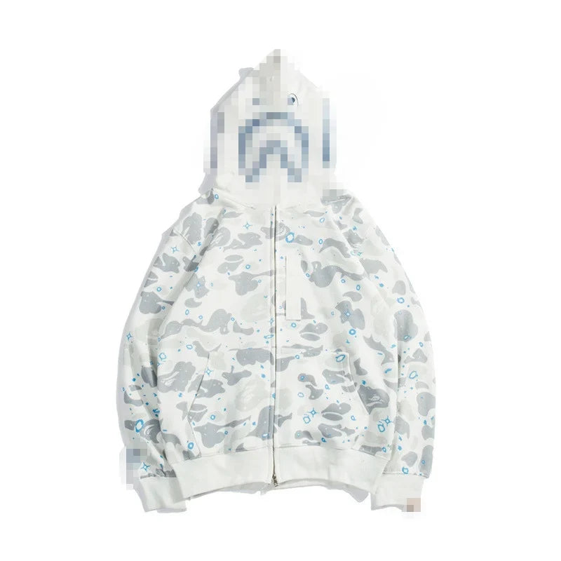 A Bathing Ape Brand - Camouflage Bape Embroidered Shark-Mouth Hoodie Zip Up