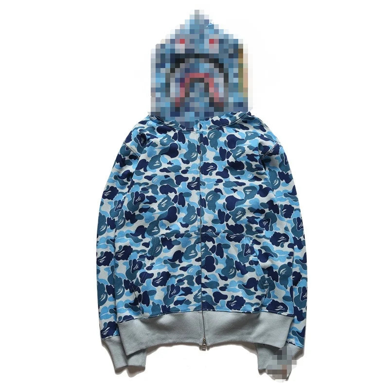 A Bathing Ape Brand - Camouflage Bape Embroidered Shark-Mouth Hoodie Zip Up