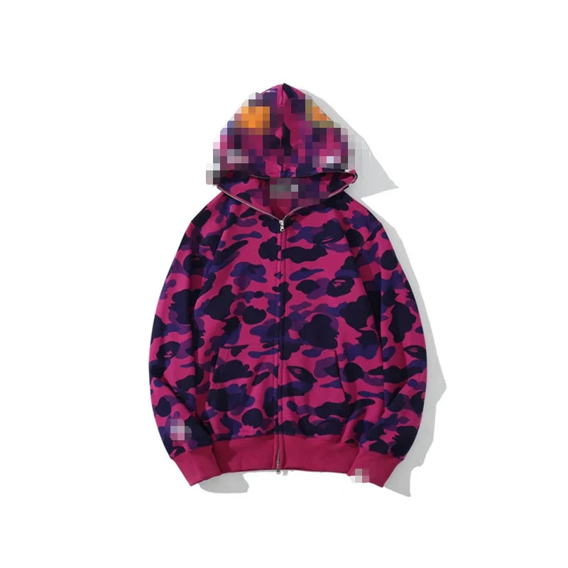 A Bathing Ape Brand - Camouflage Bape Embroidered Shark-Mouth Hoodie Zip Up