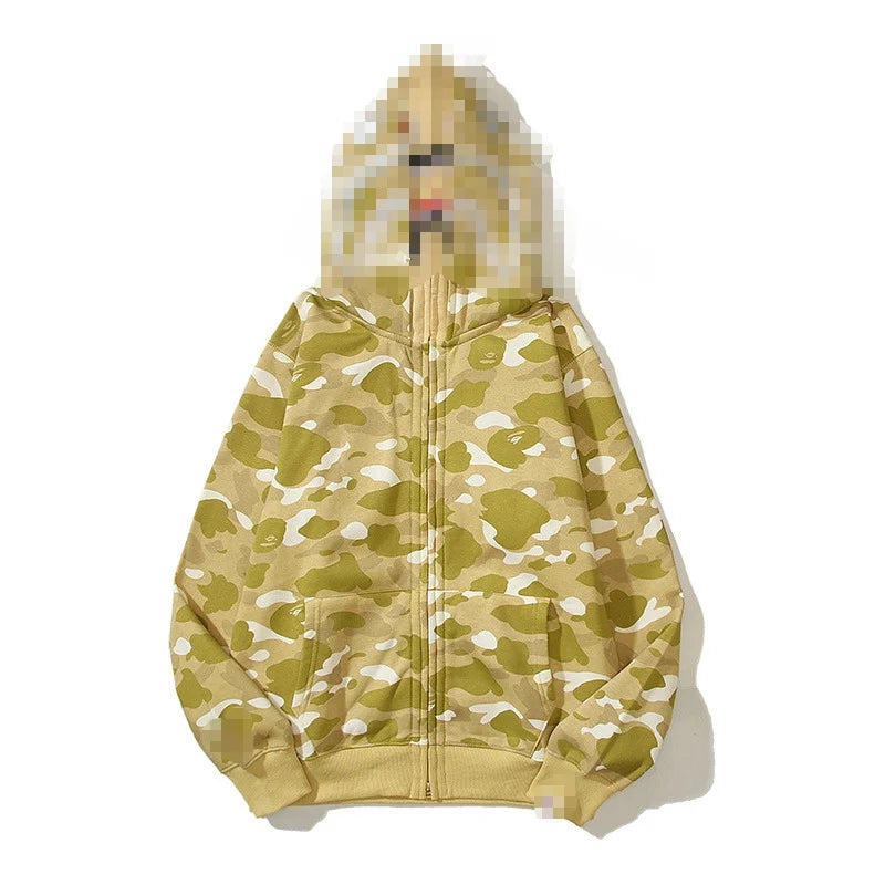 A Bathing Ape Brand - Camouflage Bape Embroidered Shark-Mouth Hoodie Zip Up