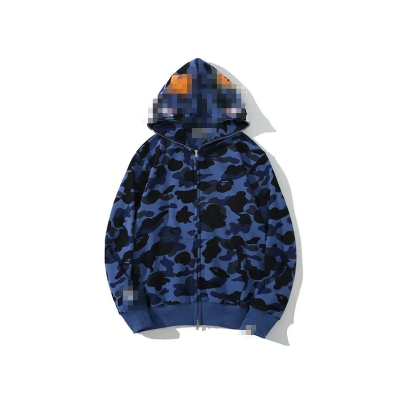 A Bathing Ape Brand - Camouflage Bape Embroidered Shark-Mouth Hoodie Zip Up