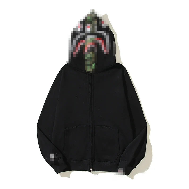 A Bathing Ape Brand - Camouflage Bape Embroidered Shark-Mouth Hoodie Zip Up