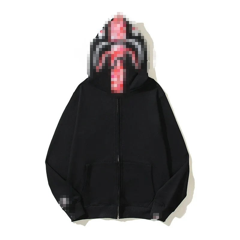 A Bathing Ape Brand - Camouflage Bape Embroidered Shark-Mouth Hoodie Zip Up