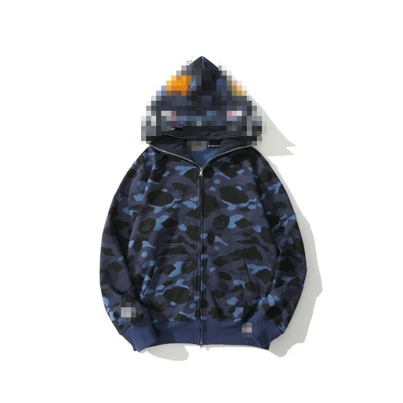 A Bathing Ape Brand - Camouflage Bape Embroidered Shark-Mouth Hoodie Zip Up
