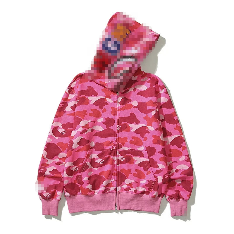 A Bathing Ape Brand - Camouflage Bape Embroidered Shark-Mouth Hoodie Zip Up