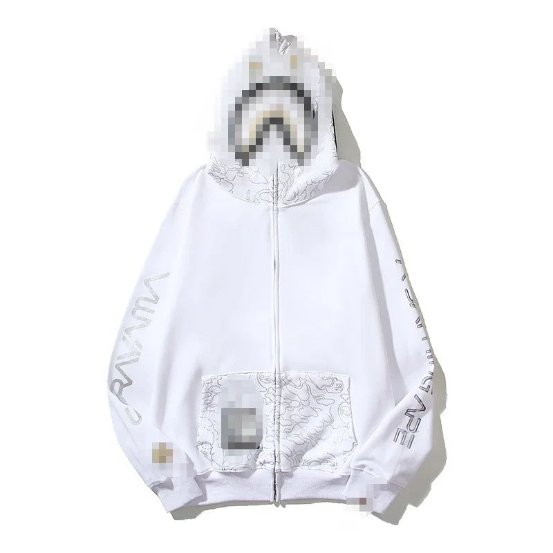 A Bathing Ape Brand - Camouflage Bape Embroidered Shark-Mouth Hoodie Zip Up