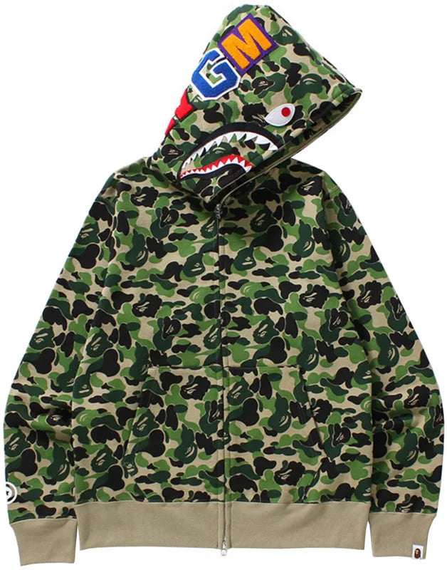 A Bathing Ape Brand - Camouflage Bape Embroidered Shark-Mouth Hoodie Zip Up