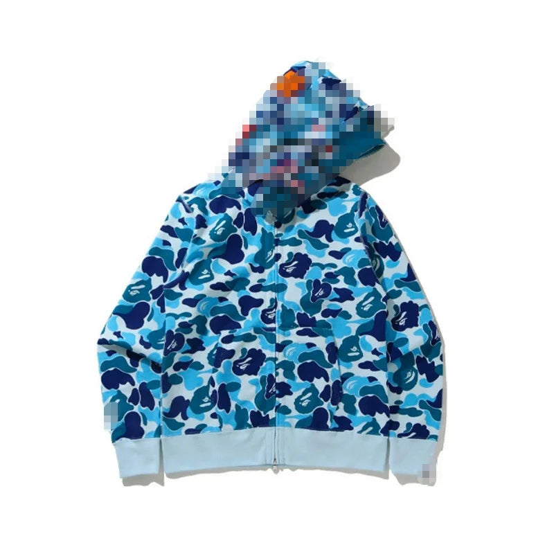 A Bathing Ape Brand - Camouflage Bape Embroidered Shark-Mouth Hoodie Zip Up