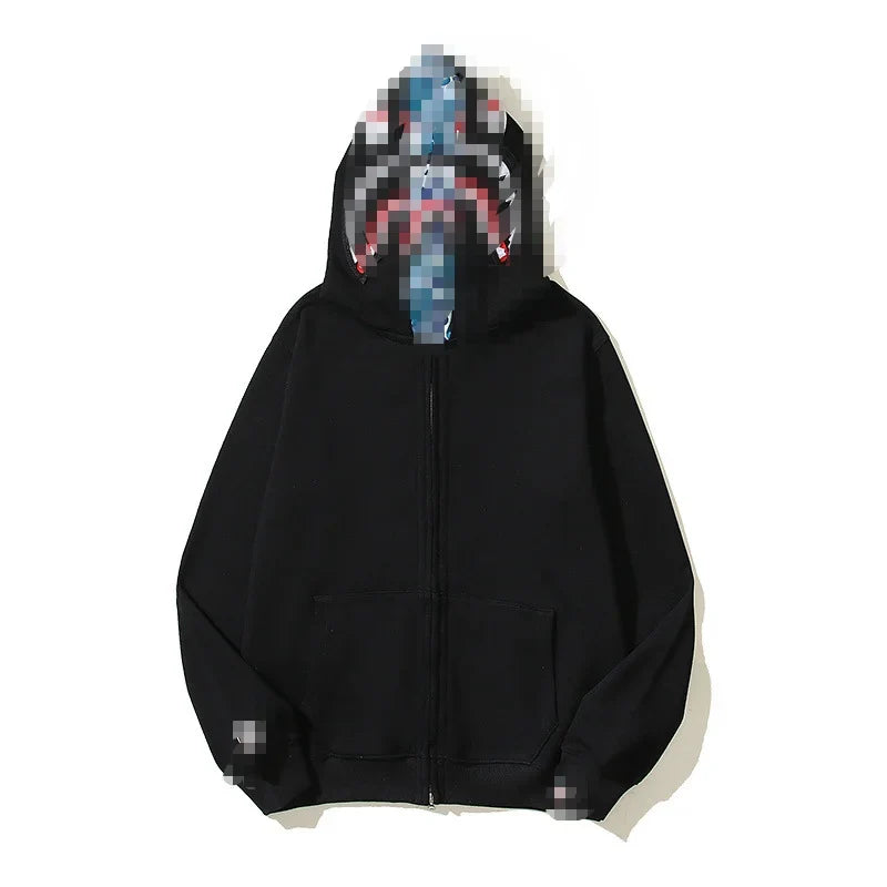 A Bathing Ape Brand - Camouflage Bape Embroidered Shark-Mouth Hoodie Zip Up