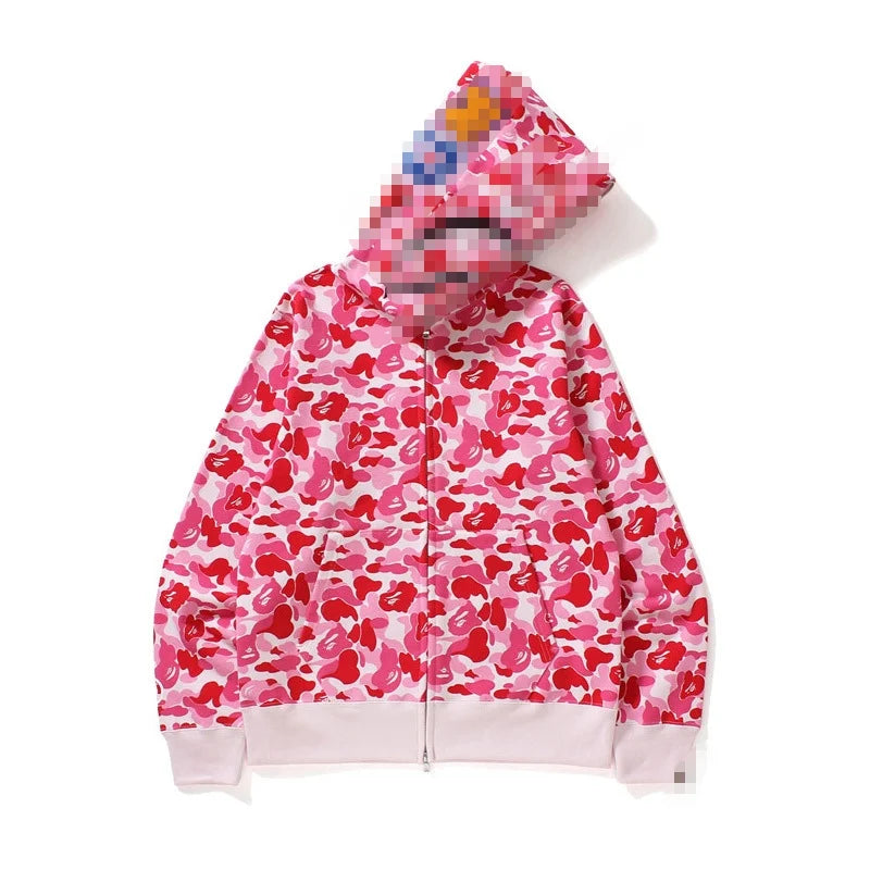 A Bathing Ape Brand - Camouflage Bape Embroidered Shark-Mouth Hoodie Zip Up