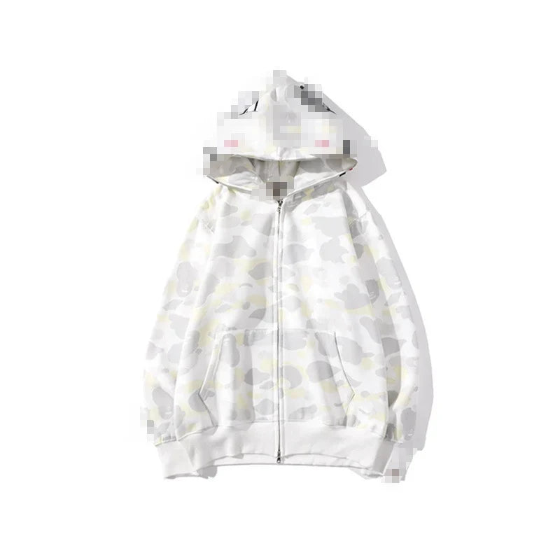 A Bathing Ape Brand - Camouflage Bape Embroidered Shark-Mouth Hoodie Zip Up