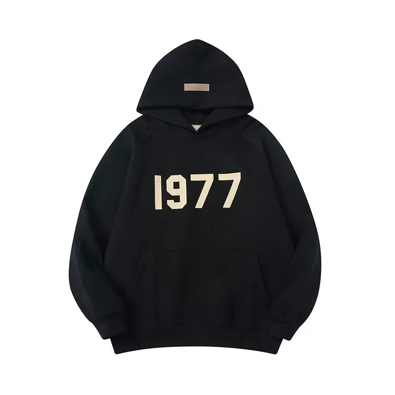 Essentials Brand - Fear Of God 1977 High Street Style Hooded Sweatshirt Men's Casual Loose Fit Trendy Branded Apparel