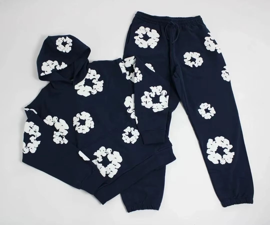 DENIM TEARS brand - Stylish Cotton Foam Printed Hoodie and Sports Suit