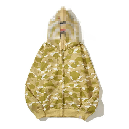 A Bathing Ape Brand - Camouflage Bape Embroidered Shark-Mouth Hoodie Zip Up