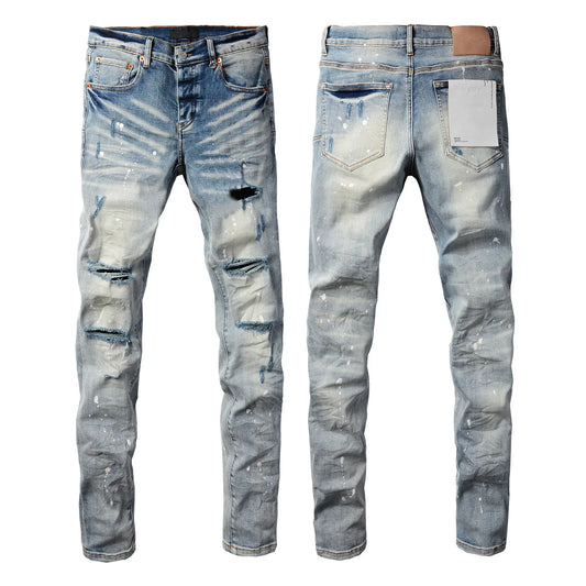 PURPLE Brand - Man's High Street Blue Ripped Distressed Low Rise Denim Skinny Jeans
